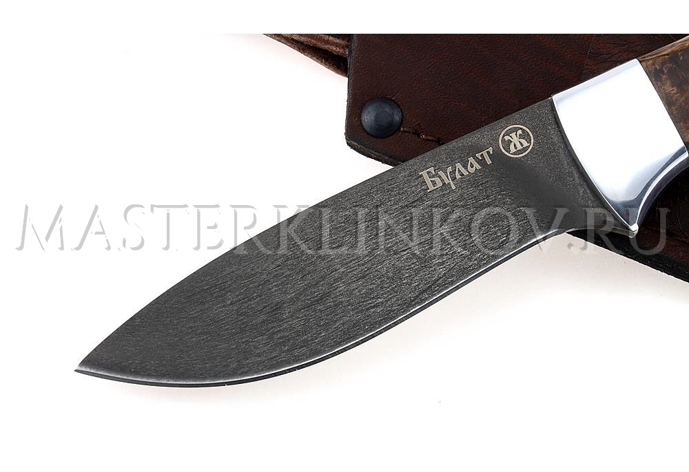 Нож из булатной стали Скинер, рукоять - карельская береза, цельнометаллическая