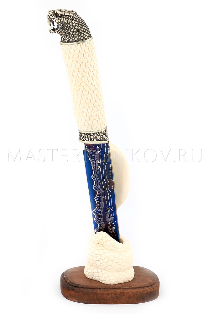 Нож Осетр, мозаичный ламинат, рог лося, подставка - кобра