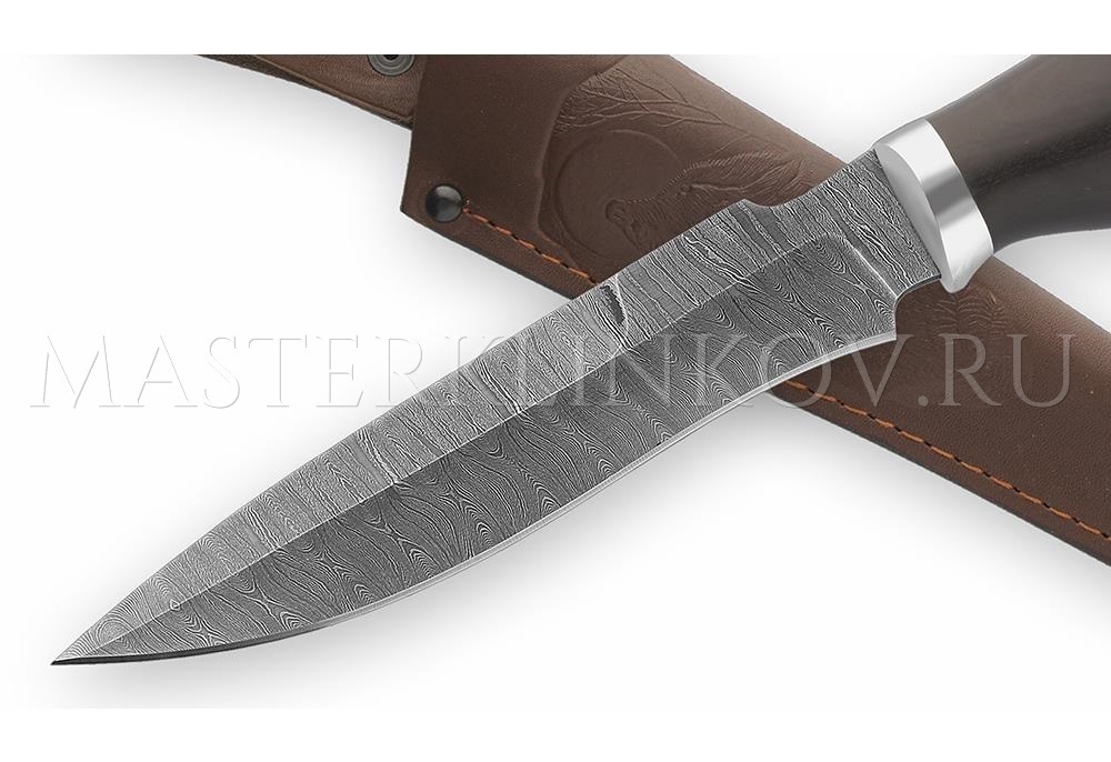 Нож из дамасской стали Осетр-2, рукоять - черный граб