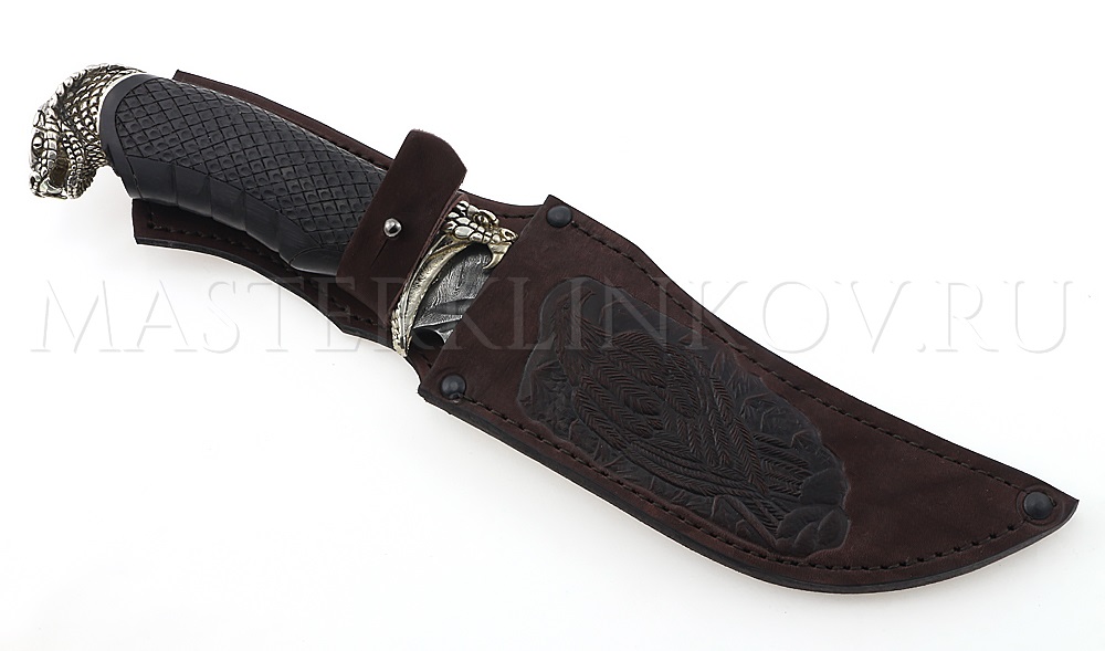 Нож из дамасской стали Восток, долы, камень, рукоять - граб, резьба, литье
