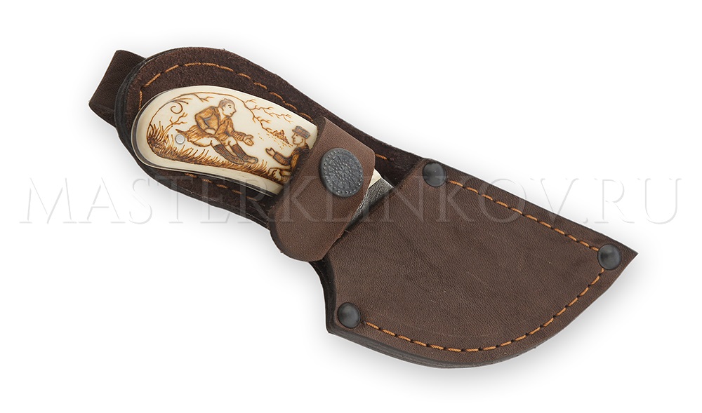 Нож из дамасской стали Носорог цельнометаллический, рукоять - рог лося