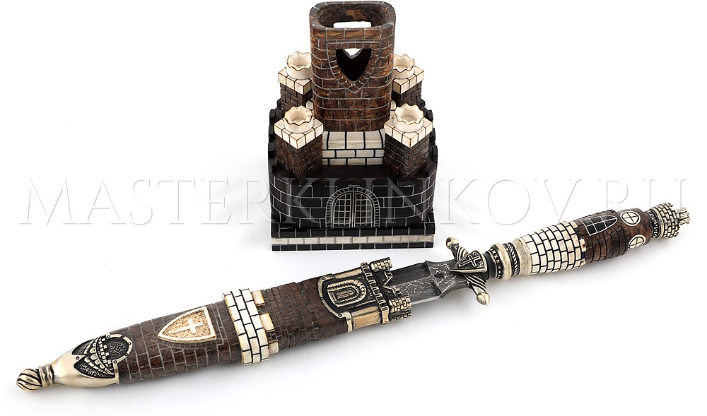 Композиция Бастион, мозаичный дамаск Матвеева, карельская береза, бивень мамонта, инкрустация