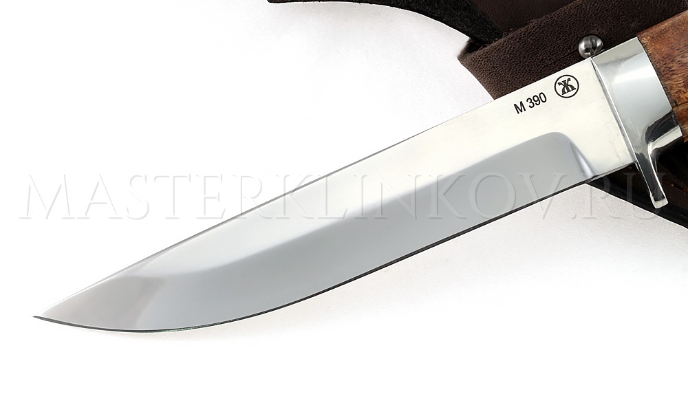 Нож из стали М390 Соболь, рукоять - карельская береза, мельхиор