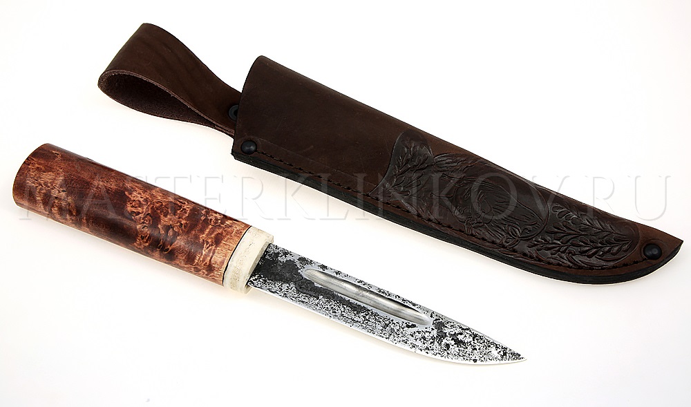 Нож из стали 9ХС Якут малый, рукоять - карельская береза