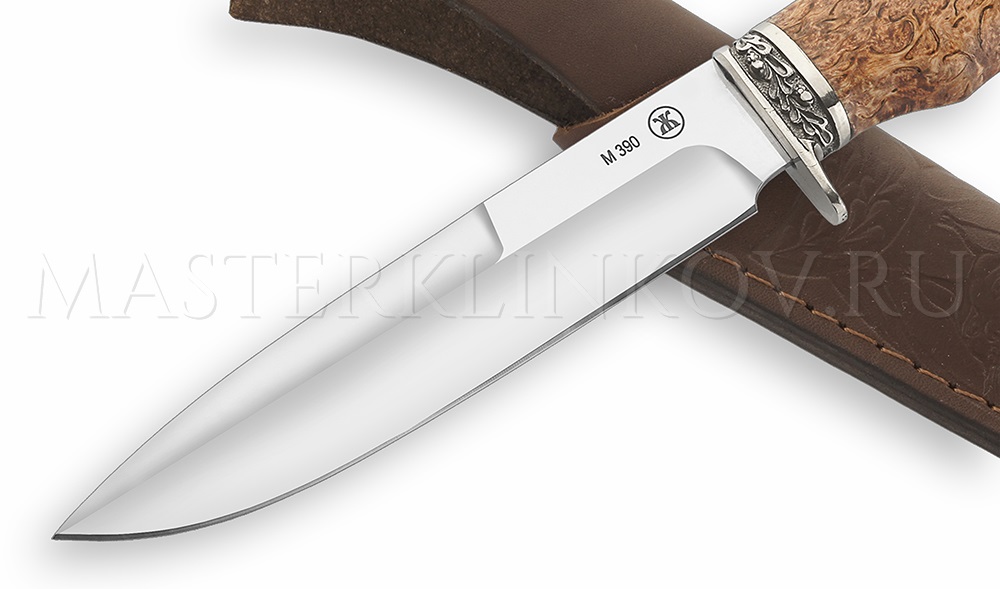 Нож из стали М390 Пехотный, рукоять - карельская береза, литье