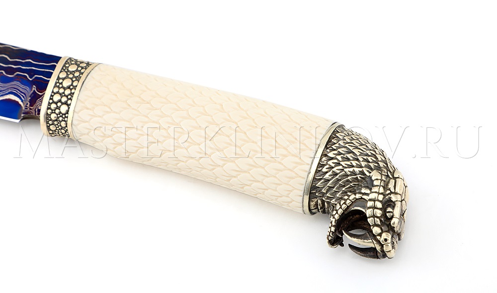 Нож Осетр, мозаичный ламинат, рог лося, подставка - кобра