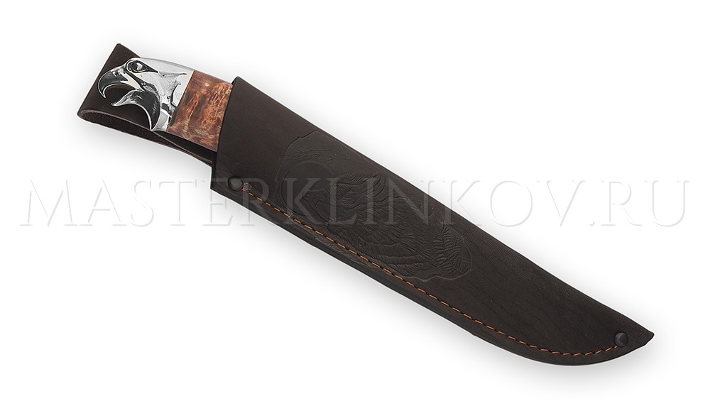 Нож из дамасской стали Беркут, рукоять - карельская береза, литье