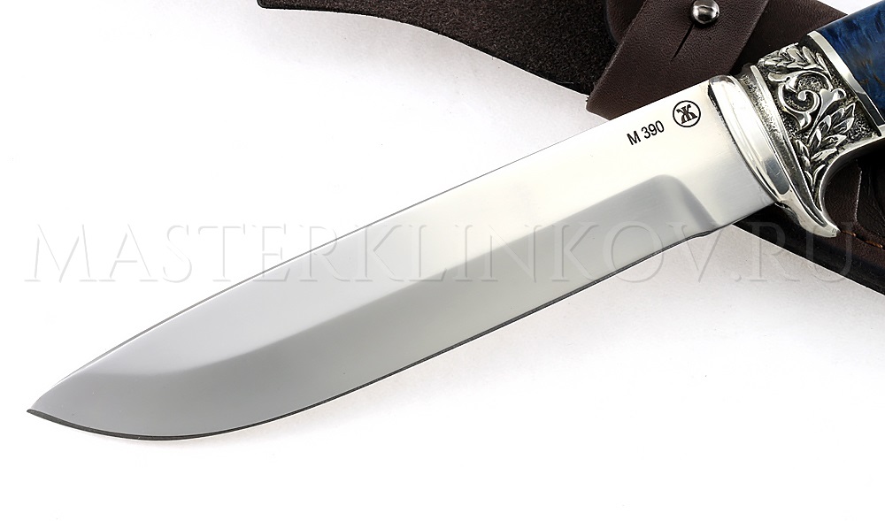 Нож из порошковой стали М390 Клык, рукоять - карельская береза, литье