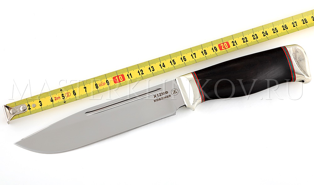 Нож из стали Х12МФ Тапир, дол, рукоять - черный граб, мельхиор