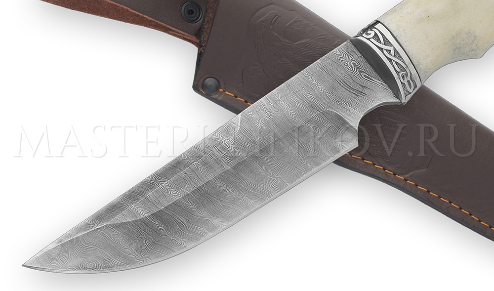 Нож из дамасской стали Золотоискатель, рукоять - лосиный рог, литье
