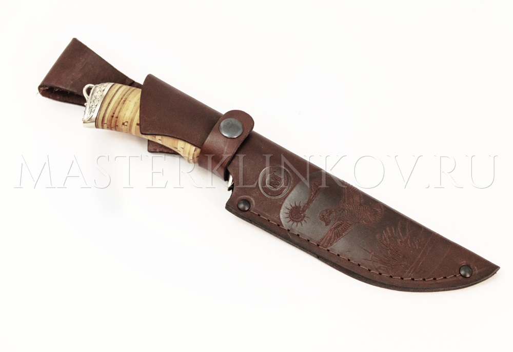 Нож из дамасской стали Близнец, рукоять береста, литье