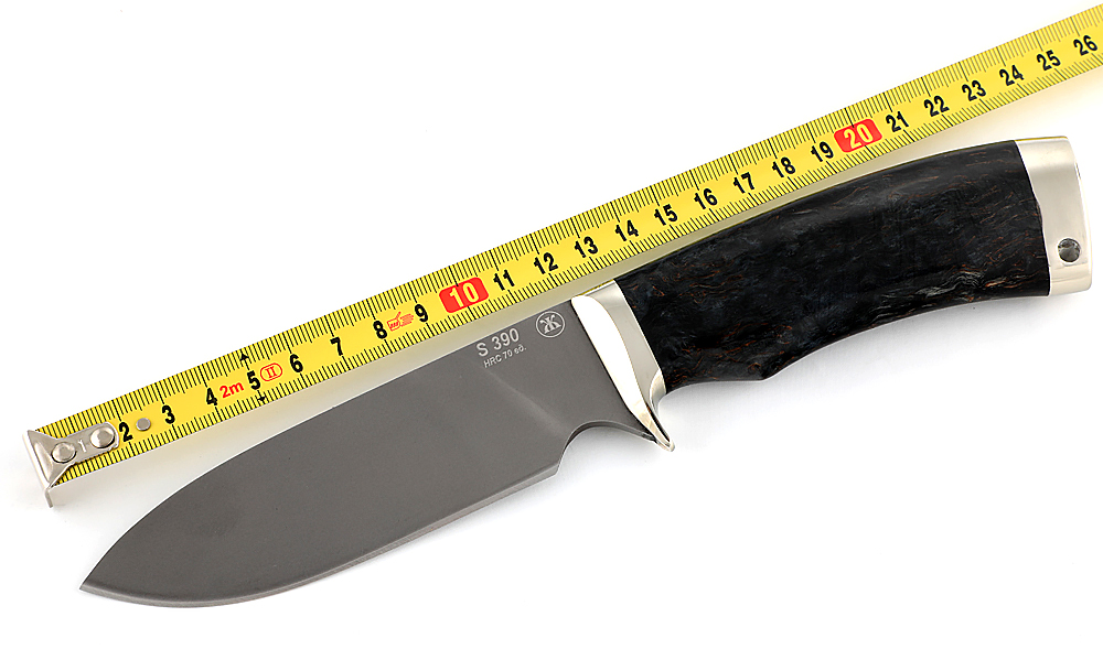Нож из порошковой стали Böhler S390 Бобр, рукоять —  черный граб, мельхиор