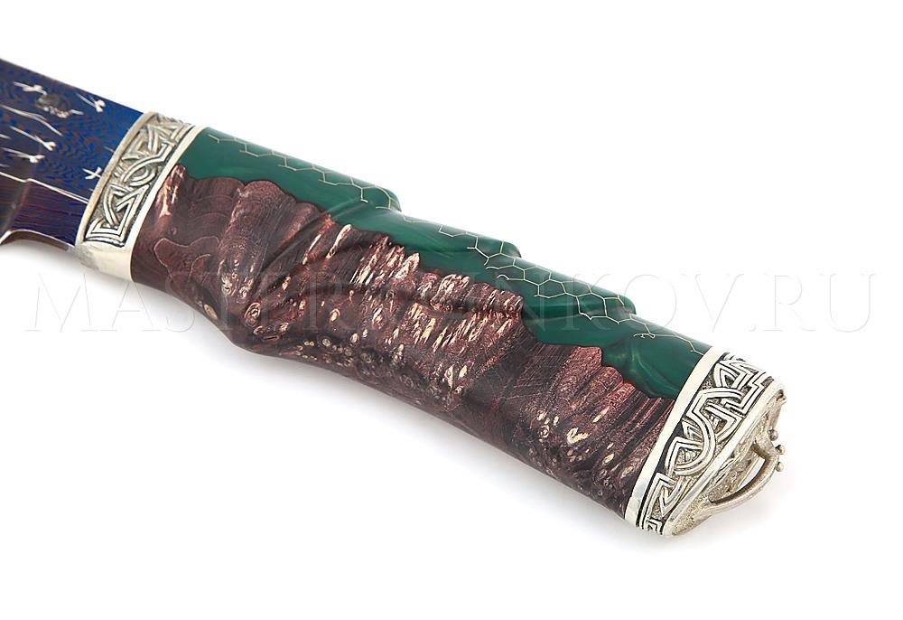 Нож из дамасской стали Беркут, мозаичный дамаск, композитный материал, черный граб
