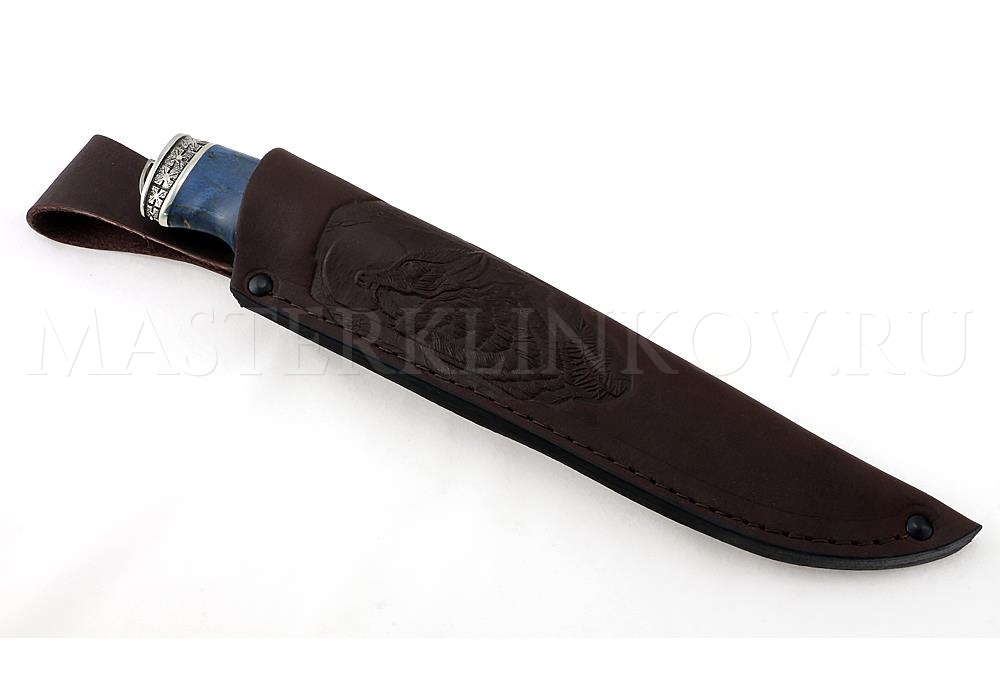 Нож из порошковой стали Vanadis 10 Волк, рукоять под пальцы — стаб. карельская береза,  литье