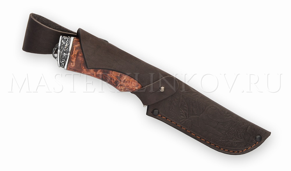 Нож из дамасской стали Бобр, рукоять - карельская береза, литье