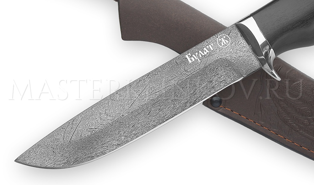 Нож из булатной стали Клык, рукоять - черный граб, мельхиор