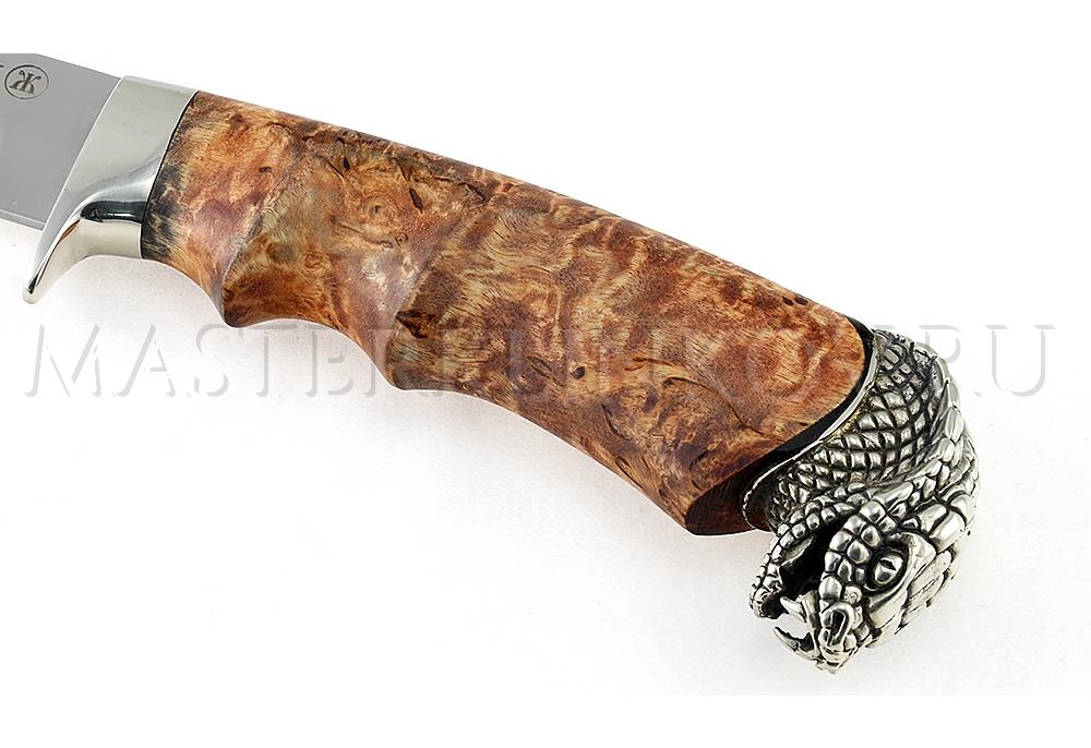 Нож из порошковой стали Elmax Лис, рукоять - карельская береза, литье кобра