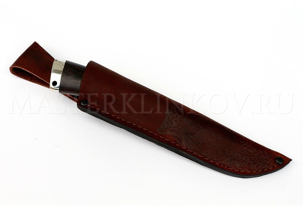 Нож из порошковой стали Vanadis 10 Егерь, рукоять  — черный граб, литье мельхиор