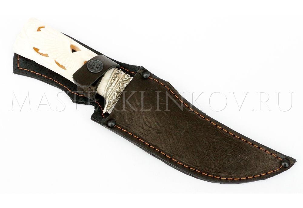Нож из дамасской стали Восток, гравировка, резьба по кости