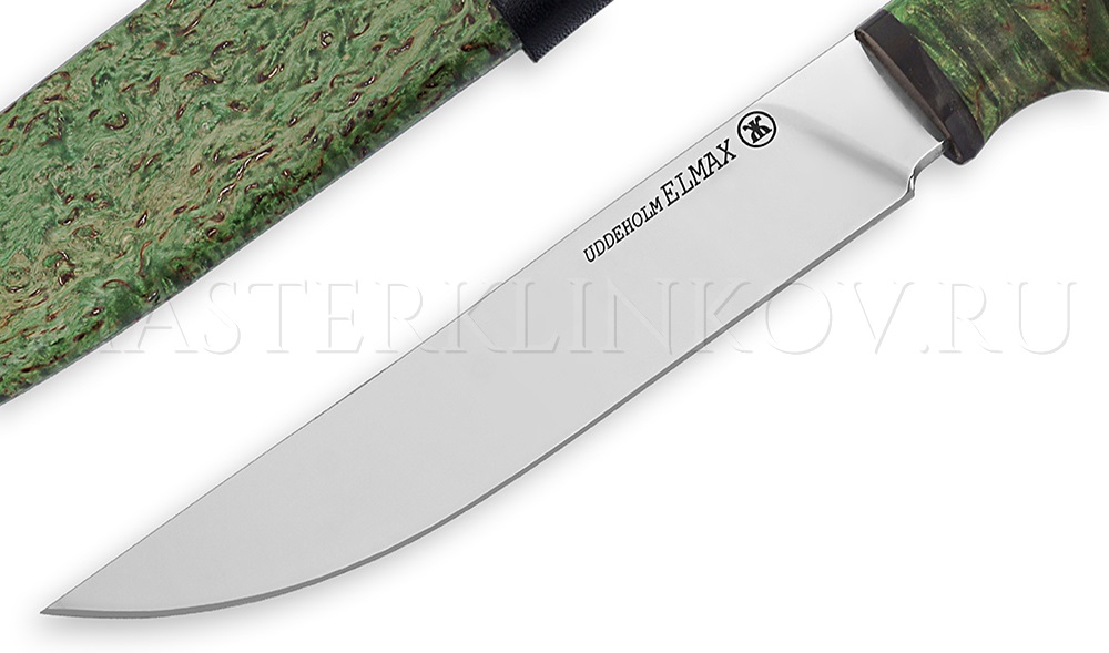 Нож из порошковой стали Elmax Осетр, рукоять, ножны - стабилизированная карельская береза