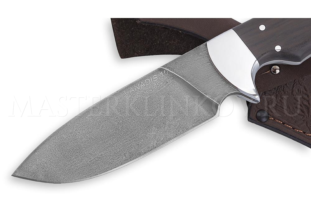 Нож цельнометаллический из порошковой стали Vanadis 10 Бобр, рукоять — черный граб