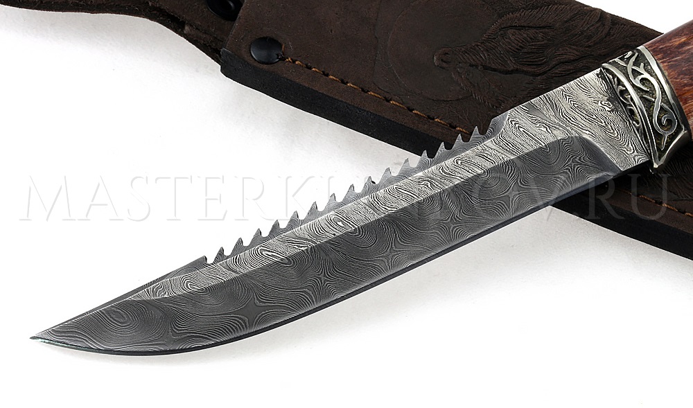 Нож из дамасской стали Лань пила, карельская береза, литье