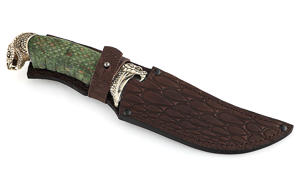 Нож из дамасской стали Восток, долы, камень, рукоять - карельская береза, резьба, литье