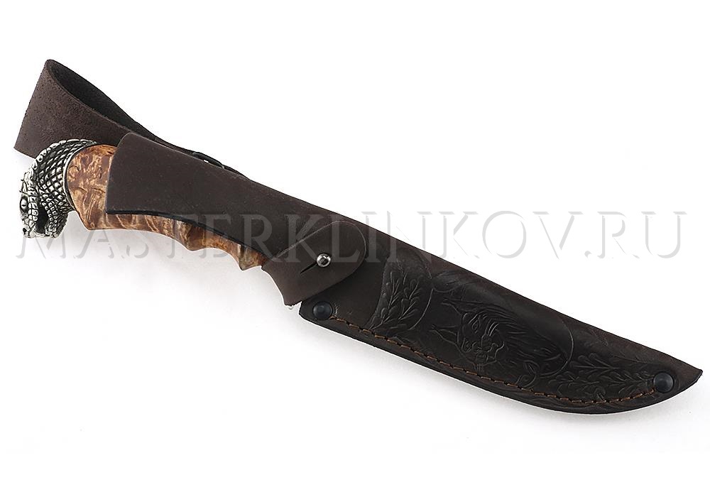 Нож из порошковой стали Elmax Лис, рукоять - карельская береза, литье кобра