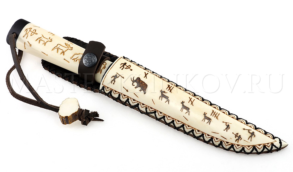 Нож из стали 9ХС HOMO SAPIENS Якут большой, рукоять - рог лося, резьба