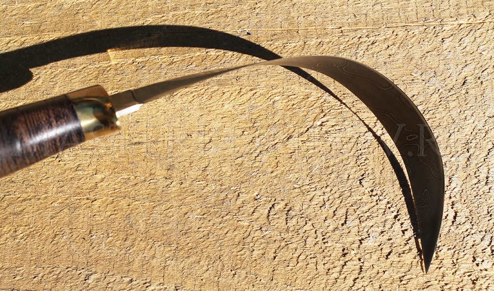 Нож филейный кованый из дамасской стали №2, 200 мм, рукоять - венге, береста