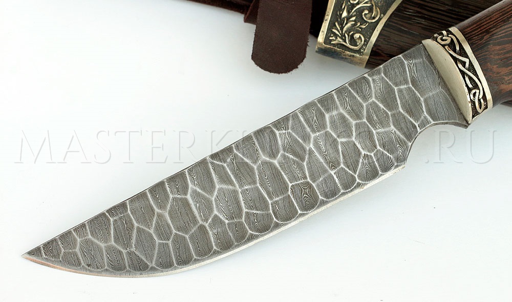 Нож из дамасской стали Золотоискатель, камень, рукоять, ножны - венге, литье