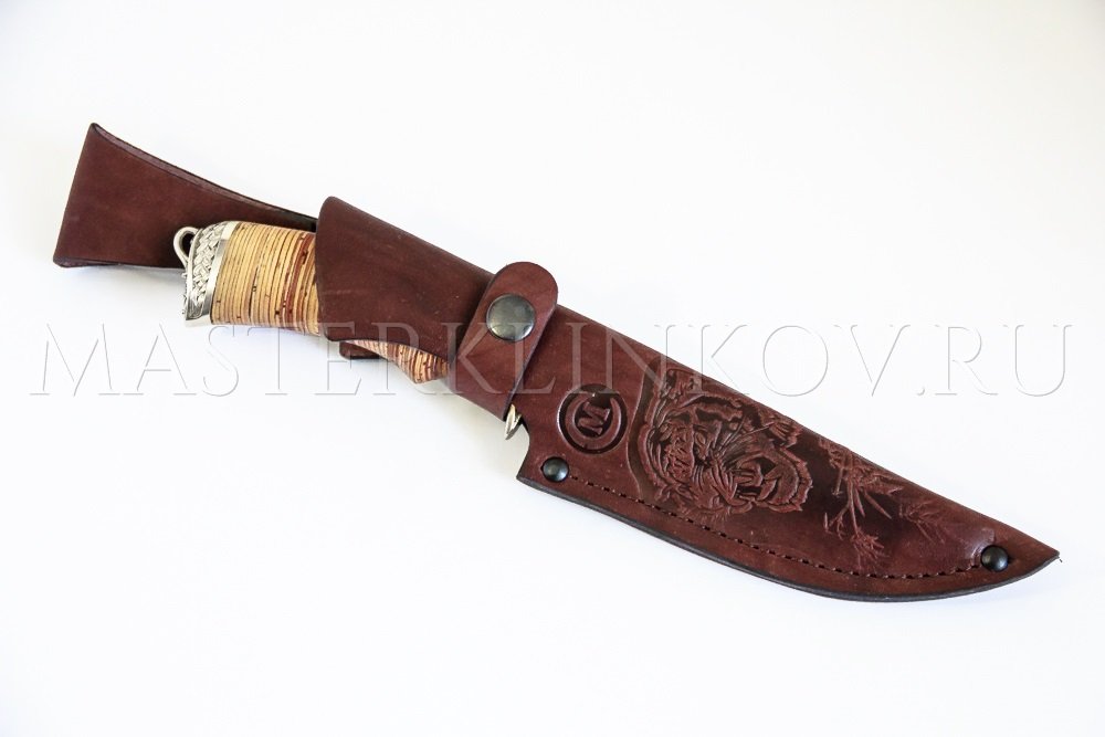 Нож из дамасской стали Лазутчик, рукоять береста, литье