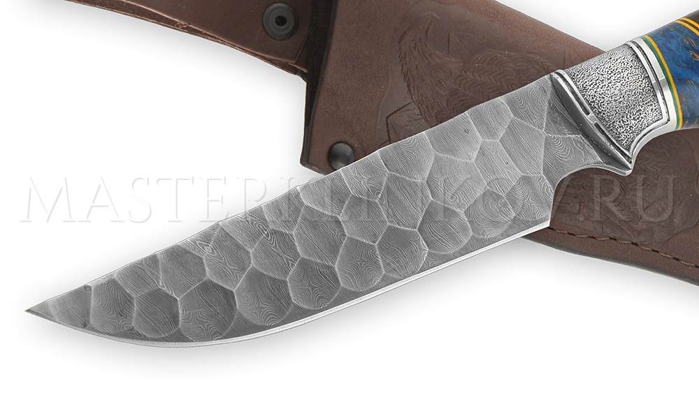 Нож из дамасской стали Золотоискатель, камень, карельская береза