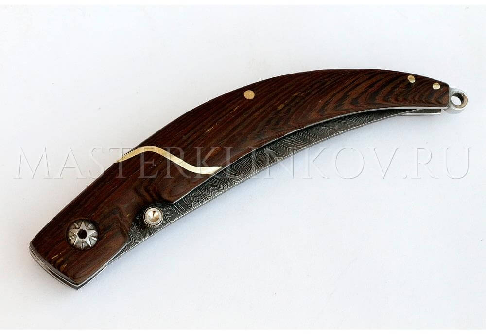 Нож складной из дамасской стали Куница, рукоять - венге
