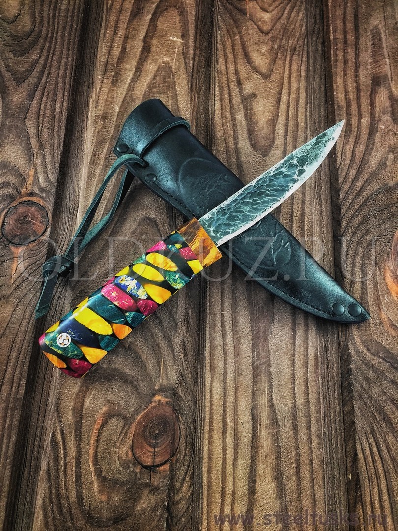 Нож из стали Х12МФ Якут средний Калейдоскоп, рукоять - карельская береза, акрил