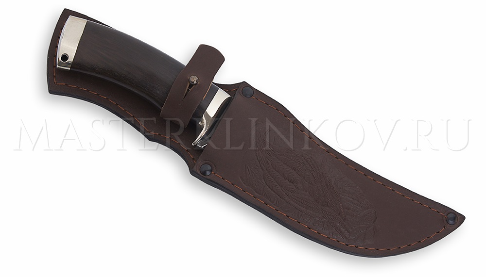 Нож из булатной стали Восток, долы, камень, рукоять - черный граб, литье