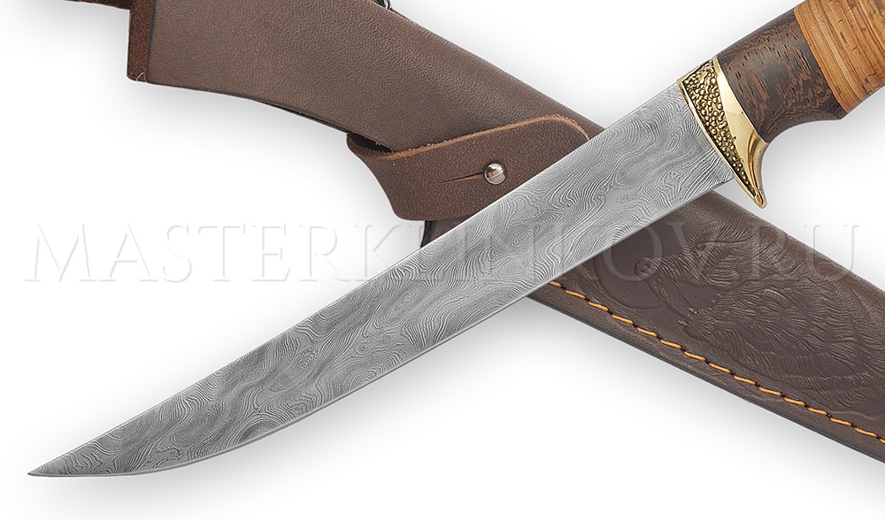 Нож филейный из дамасской стали №5,180 мм, рукоять - венге, береста