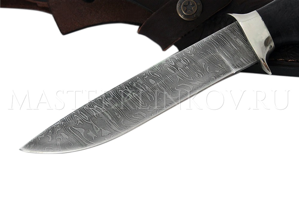 Нож из дамасской стали Соболь, рукоять - черный граб, мельхиор