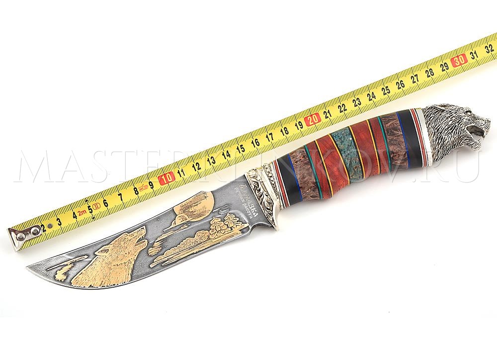 Нож из алмазной стали Восток, золочение, рукоять - комбинированная, наборная, литье