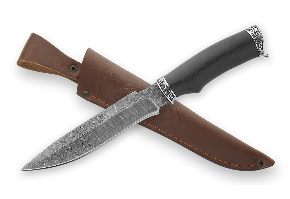Нож из дамасской стали Осетр-2, рукоять - черный граб, литье