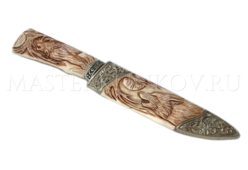 Нож Золотоискатель, торцевой дамаск, рог лося, ножны - рог лося, литье