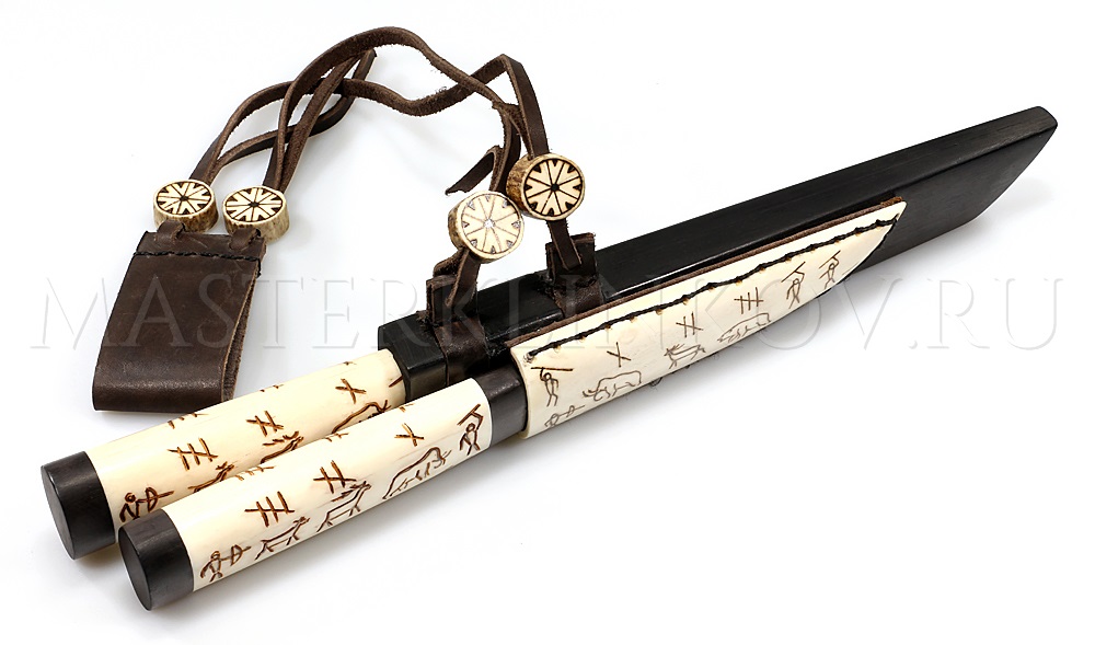 Нож из стали 9ХС HOMO SAPIENS Якут двойной, рог лося, резьба