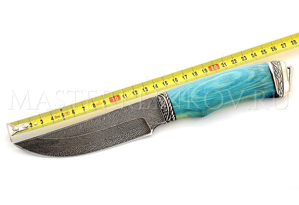 Нож Егерь торцевой дамаск, стабилизированный граб, литье
