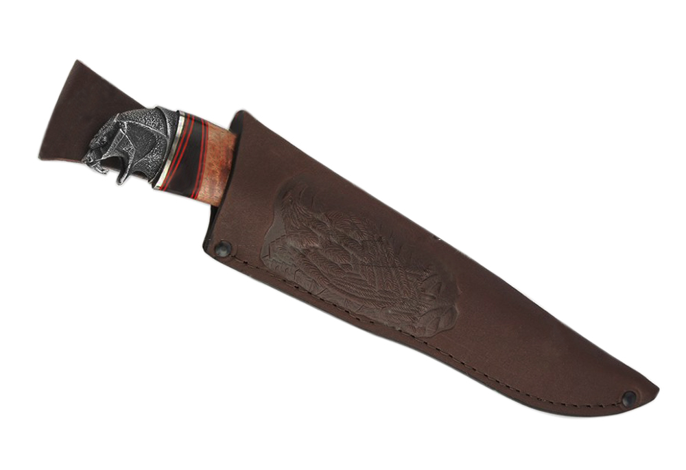 Нож из булатной стали «Медведь», рукоять — карельская береза, граб, литье