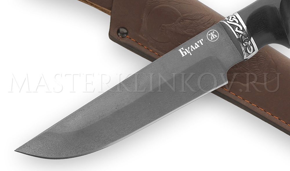 Нож из булатной стали «Медведь», рукоять - черный граб под пальцы, литье