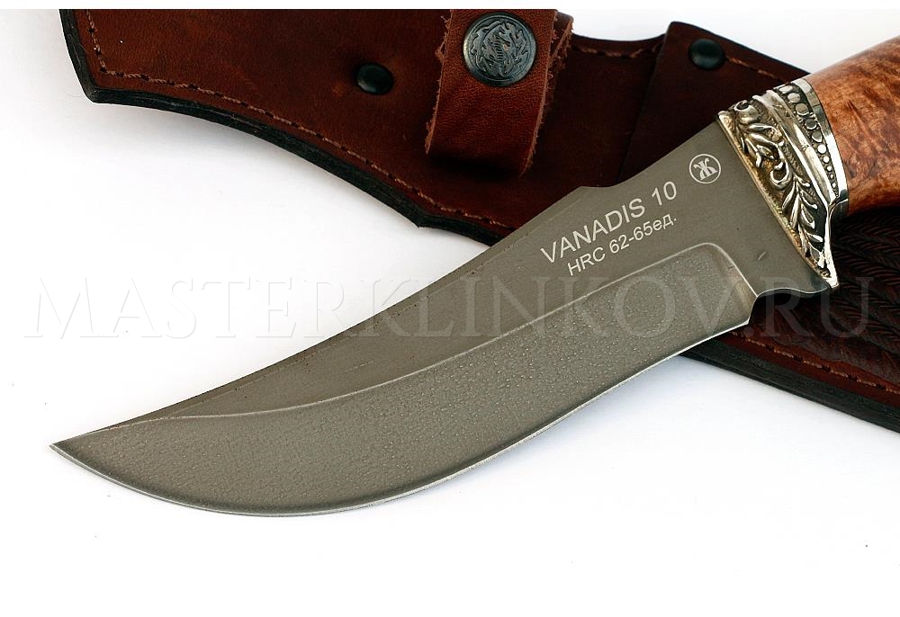 Нож из порошковой стали Vanadis 10 Восток, рукоять — карельская береза,  литье