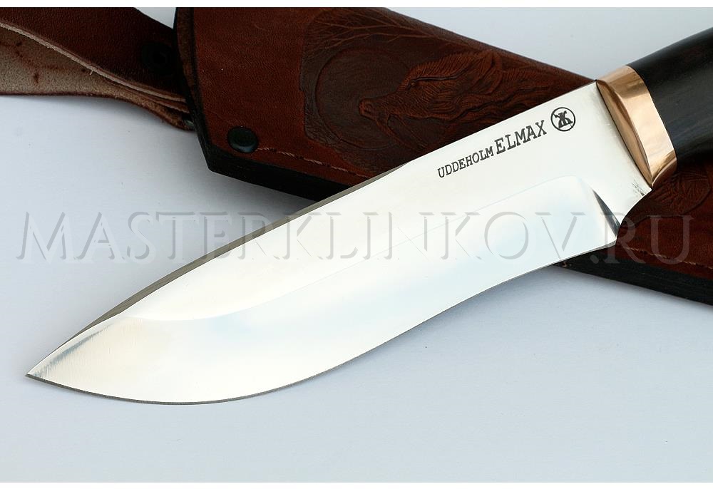 Нож из порошковой стали Elmax Беркут, рукоять - черный граб, бронза