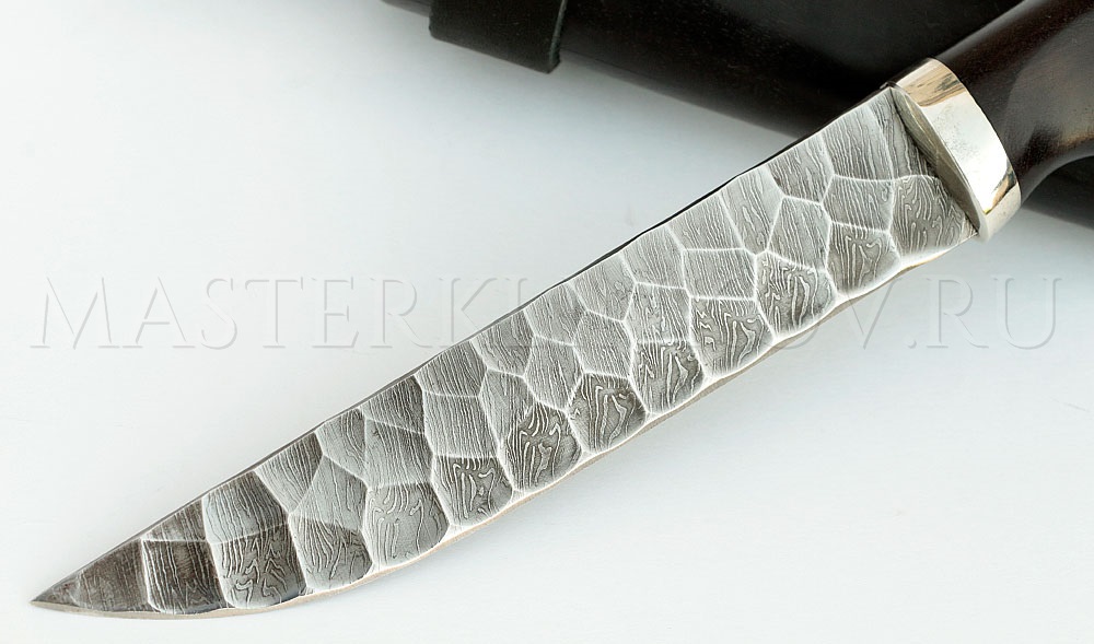 Нож из дамасской стали Лань, камень, рукоять, ножны - черный граб