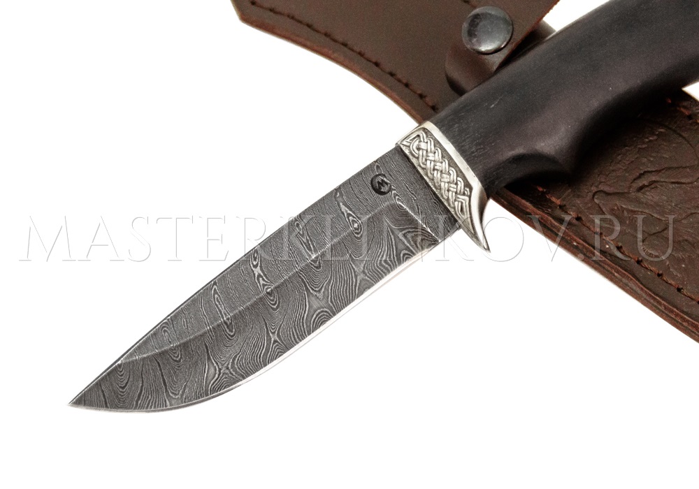 Нож из дамасской стали Егерь-2, рукоять черный граб, литье