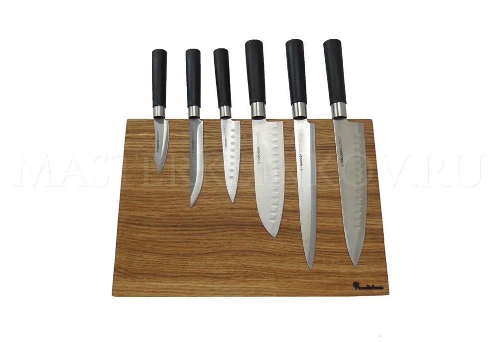 Магнитная подставка панно для 6 ножей из дуба, покрытие - натуральное бесцветное масло